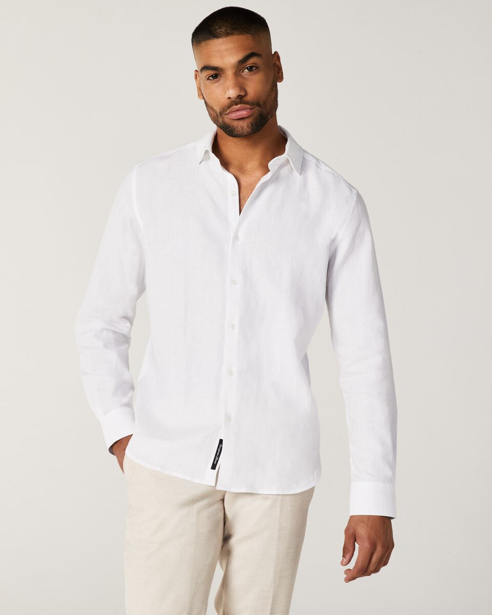 Mens White Linen Long Sleeve Shirt